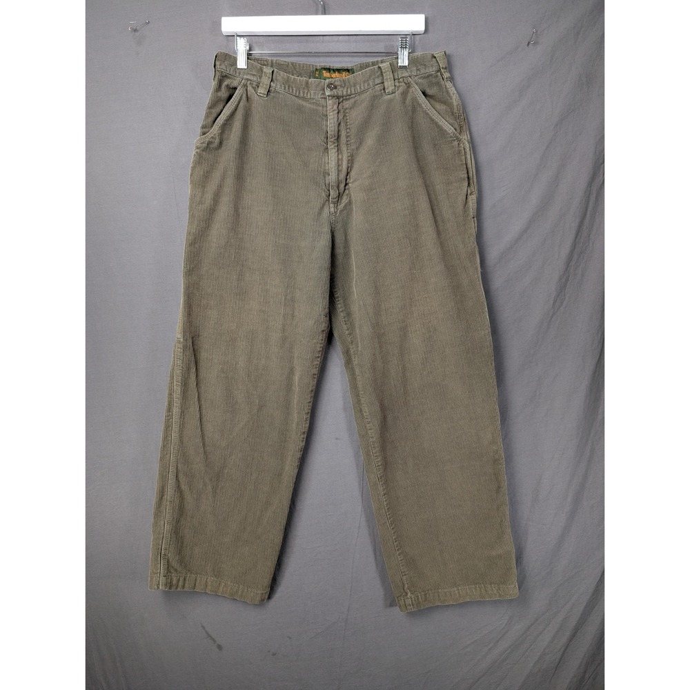 Timberland Mens 34 Corduroy Carpenter Pants Olive Green Workwear Utility 6240